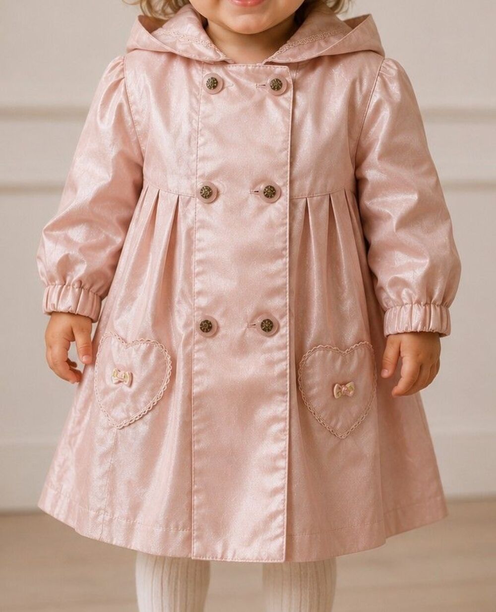 Rothschild Pink Hooded Peacoat, Button Closure, Girls 12M, Polyester